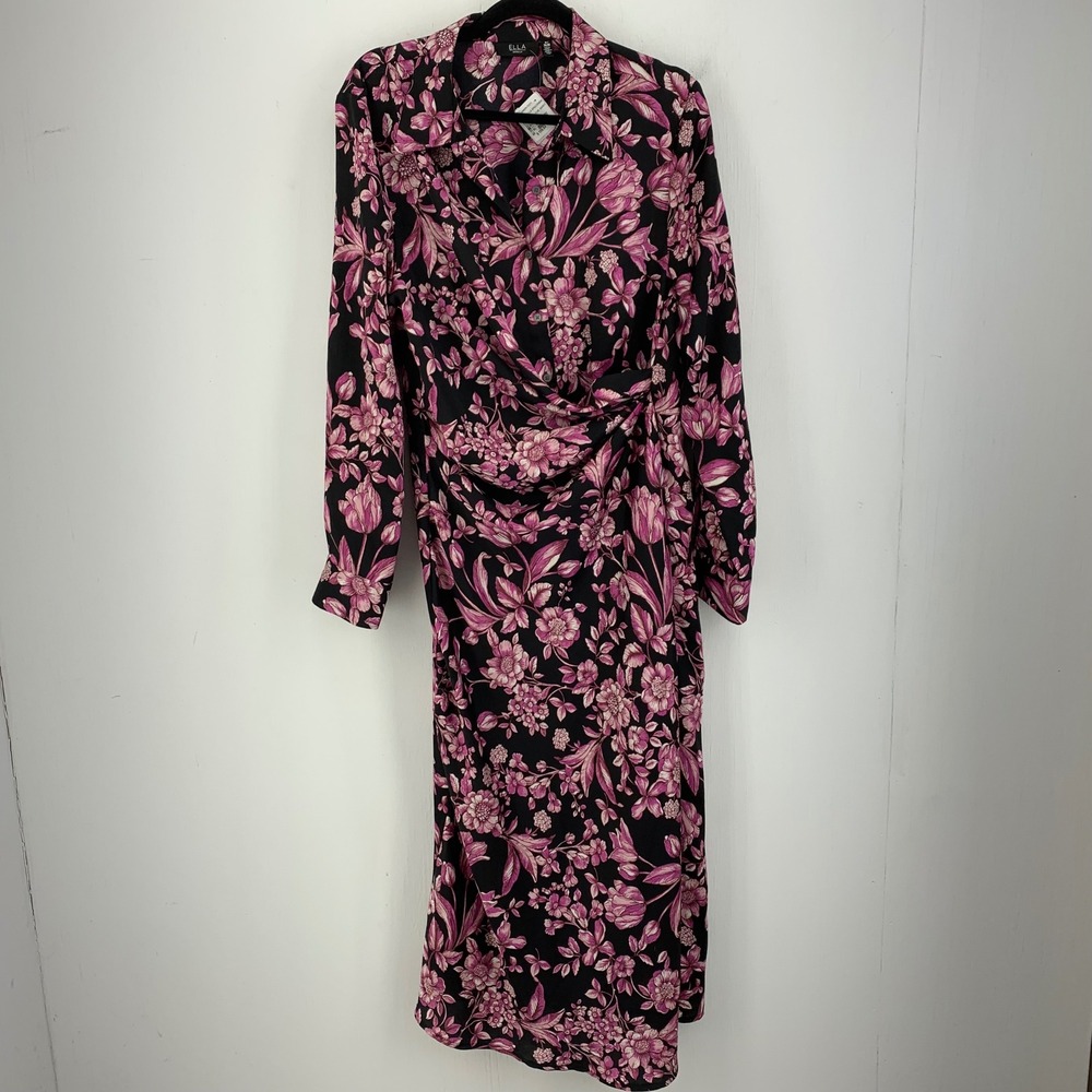 Ella Womens XL Faux Wrap Ruched Maxi Dress Floral Business Casual Money Modest